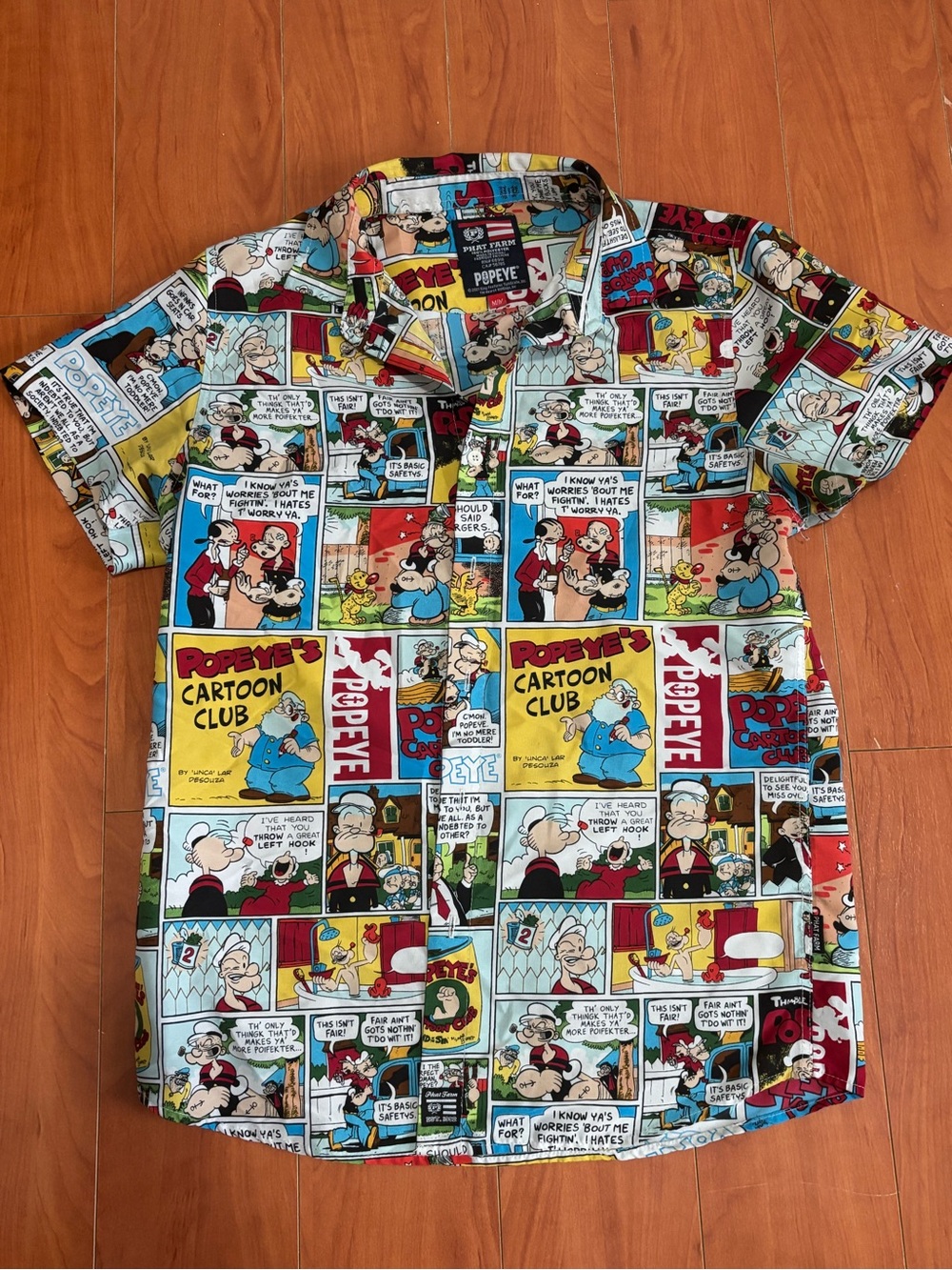 AOP Popeye Comic Strip Button Up - Size Medium